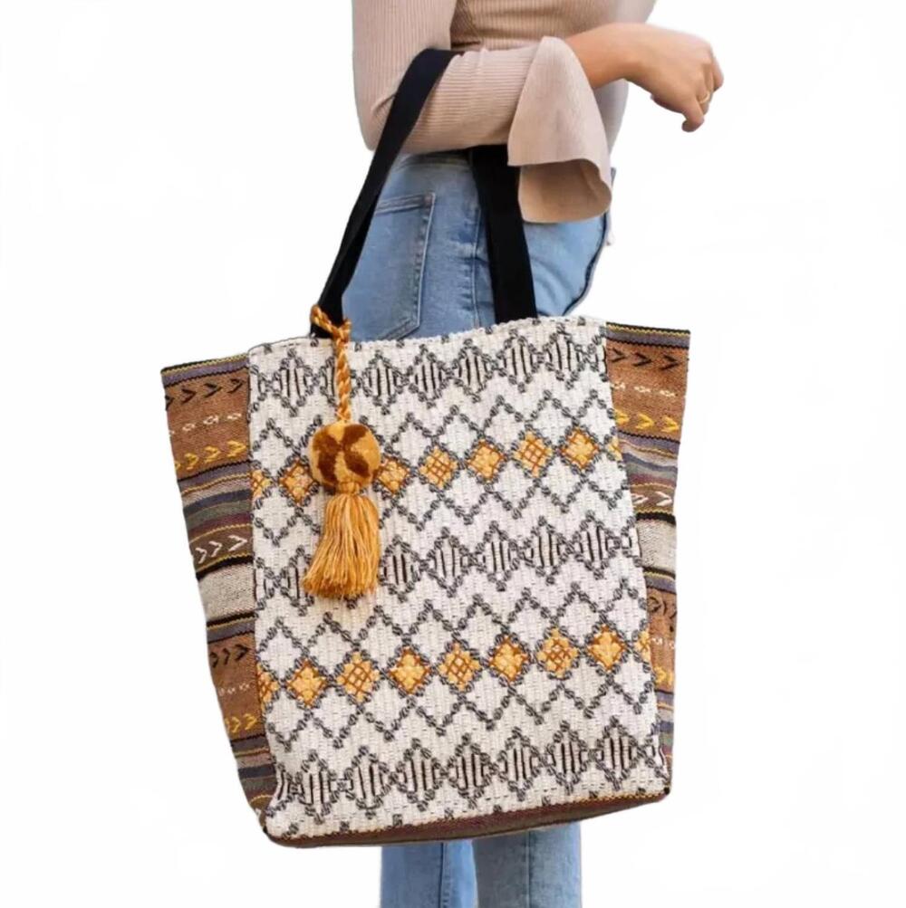 NEW PANACHE APPAREL boho patterned tote in multicolor